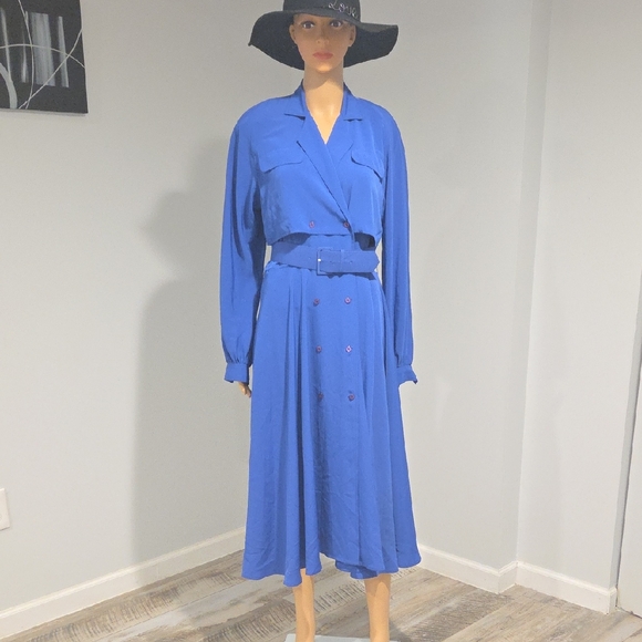 Vintage Cobalt Blue Long Sleeve Dress - Picture 1 of 9
